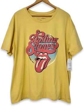 Time and Tru Rolling Stones Graphic Tee Vintage Logo Yellow NWT